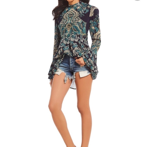 Free People Bohemian Blue Green Tunic Dress - Picture 2 of 7